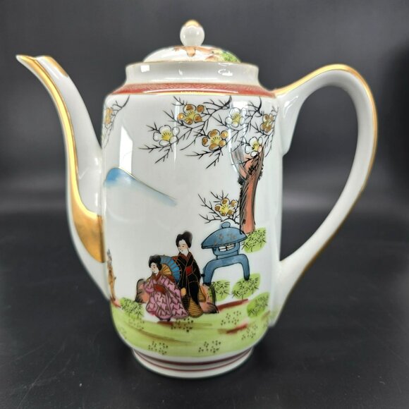 Vintage Japanese Kutani Teapot With Hand-Painted Geisha Garden Design JE412 - Picture 1 of 10